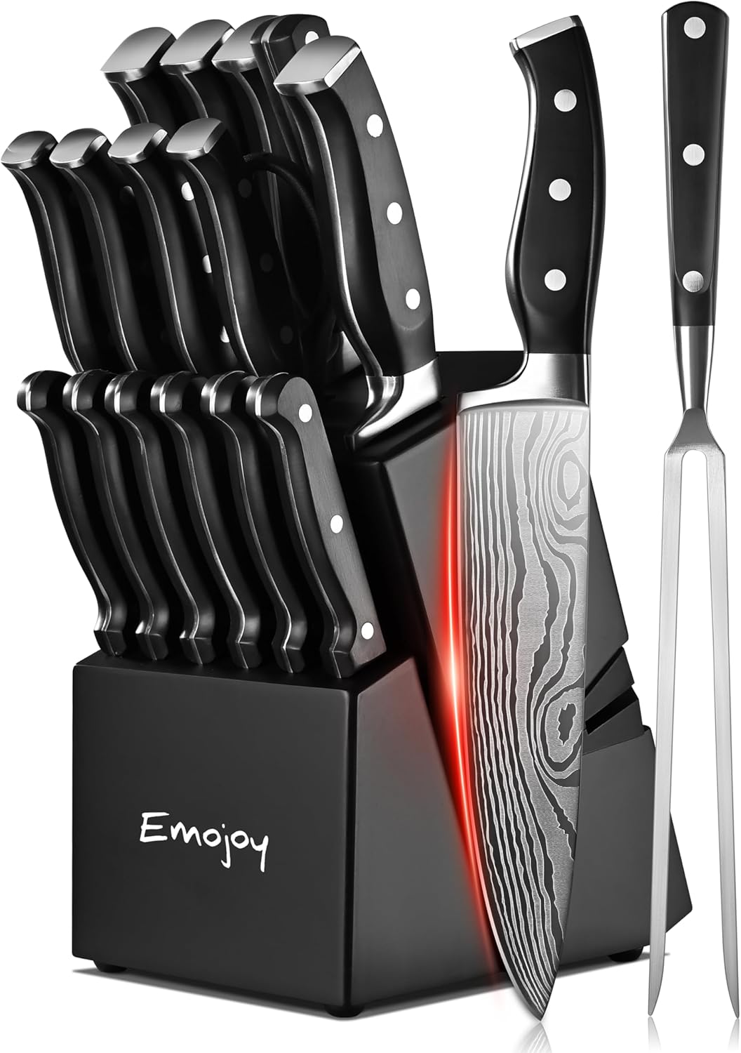 18-Piece Knife Set, Black with Carving Fork
