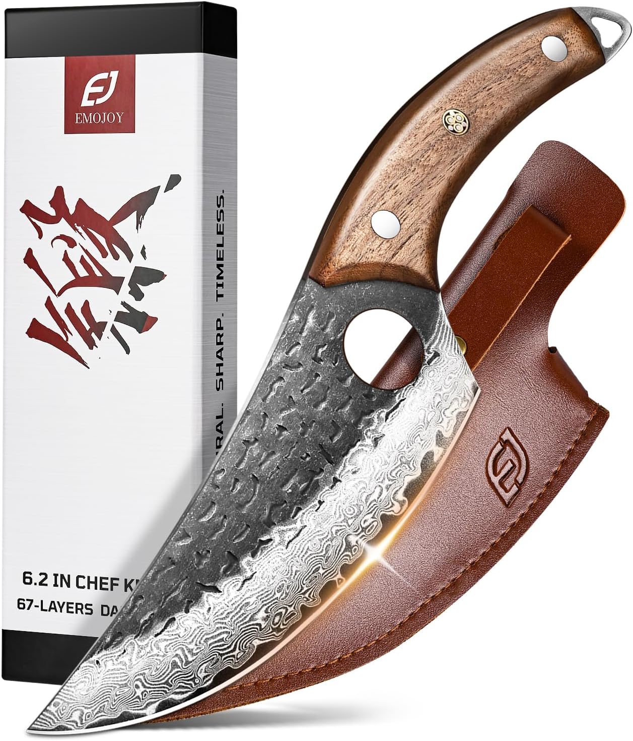 Damascus Chef Knife, 6.3" Black Hammered
