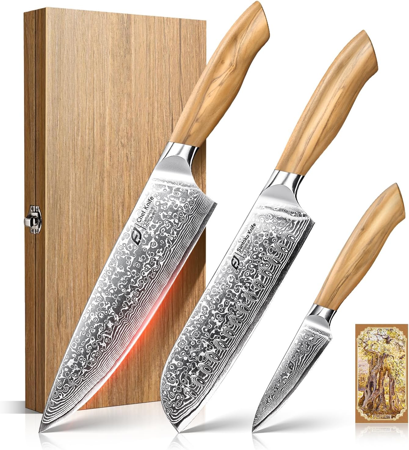 Damascus Kitchen Knife Set, 3 PCS