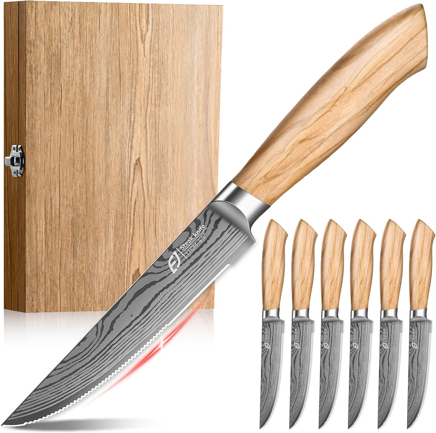 Steak Knives Set of 6, Olive Wood