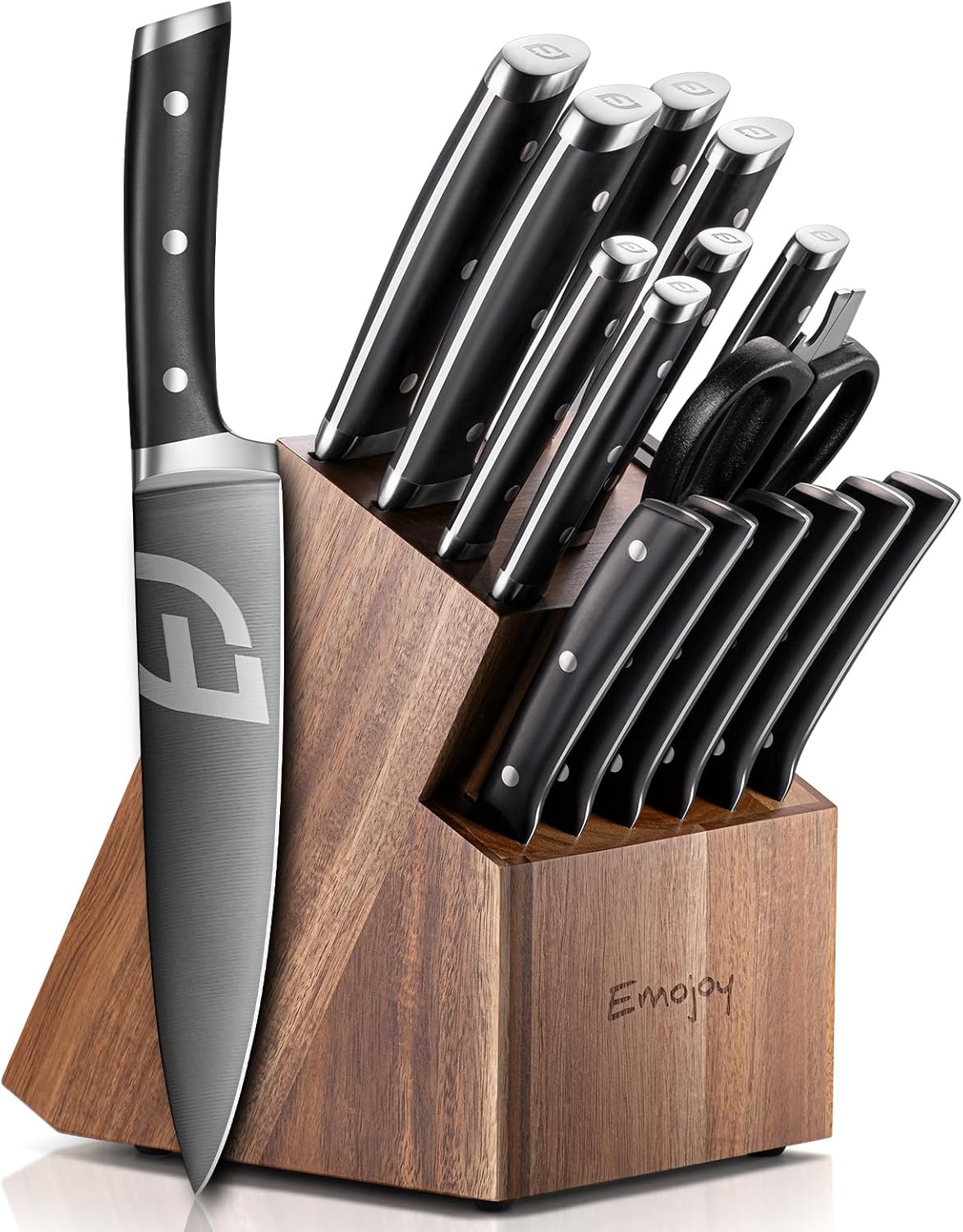 17 PCS Knife Set, Titanium Steel Acacia Block